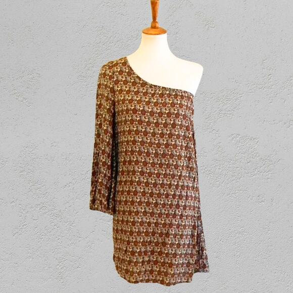 VINTAGE! Zara Asymmetrical Brown Pattern Tunic Blouse - Picture 1 of 6